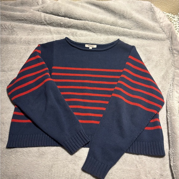 Madewell Navy and Red Striped Crew Neck Sweater - Picture 3 of 3